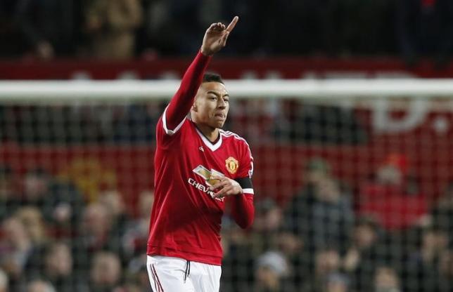 Football Soccer - Manchester United v Stoke City - Barclays Premier League - Old Trafford - 2/2/16, Jesse Lingard celebrates scoring the first goal for Manchester United. Reuters / Phil Noble/ Livepic
