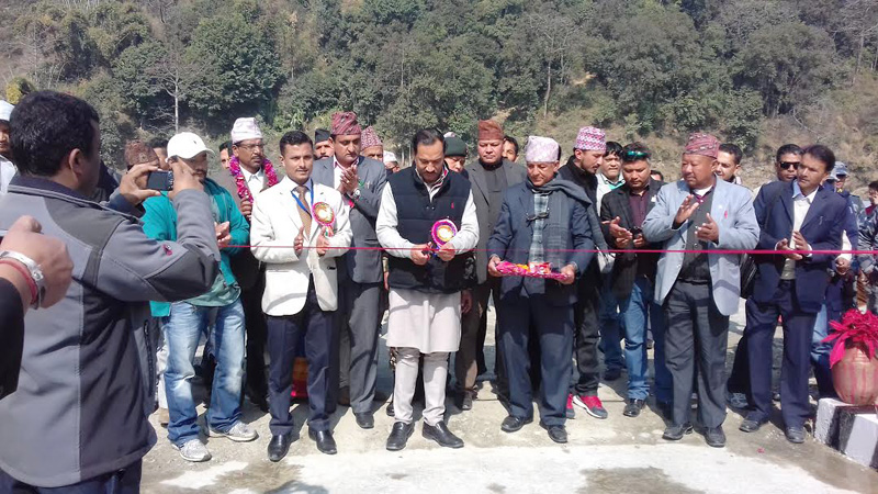 Deputy Prime Minister and Minister for Federal Affairs and Local Development Kamal Thapa inaugurating a bridge constructed over the Bijayapur Khola in Pokhara of Kaski district, on Friday, February 12, 2016. Photo: Rishi Ram Baral