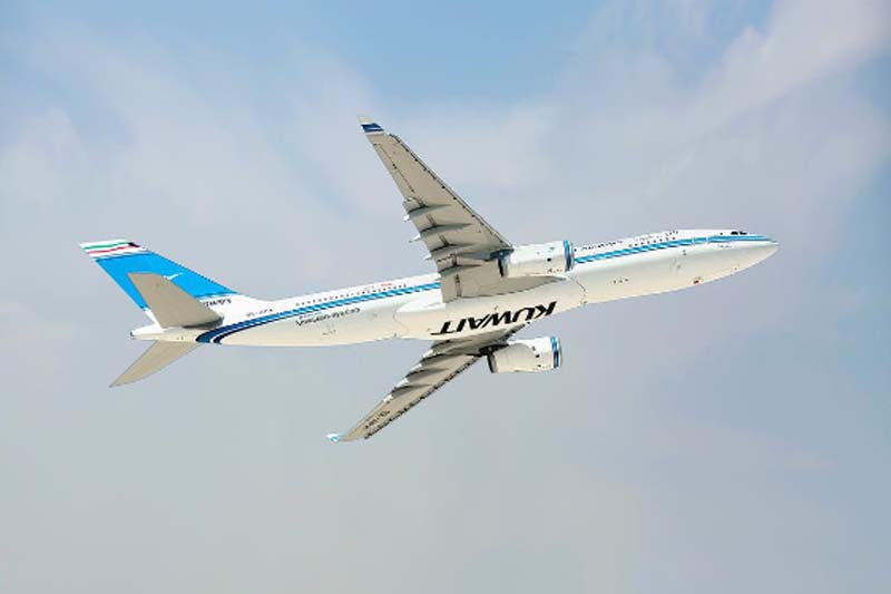 The Blue Bird A330 on its initial climb out of Kuwait. Photo: Kuwait Airways' facebook page