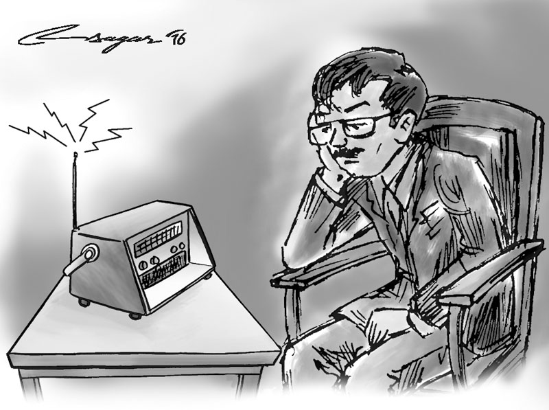Listening to news. Illustration: Ratna Sagar Shrestha/THT