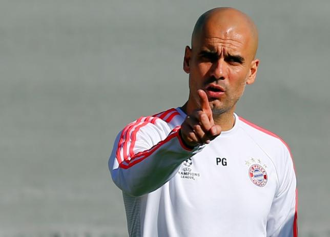 Bayern Munich's coach Pep Guardiola during training prior to UEFA Champions League match against Juventus.  REUTERS/Michael Dalder
