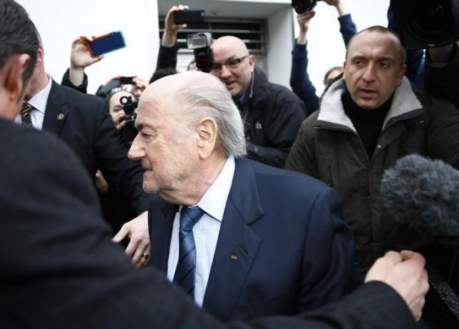 Sepp Blatter leaves after a news conference in Zurich, Switzerland, December 21, 2015. REUTERS/Arnd Wiegmann/Files