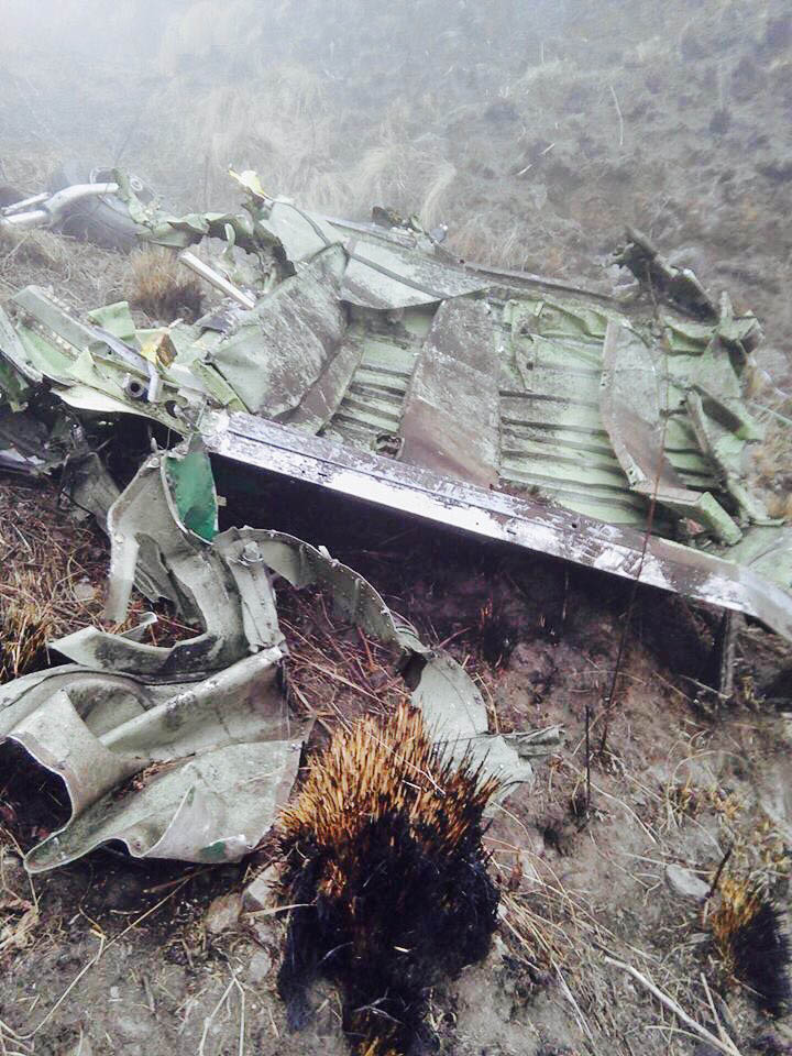 Wreckage of Tara Air's 9N-AHH aircraft that crashed in Soli Ghoptebhir of Dana VDC in Myagdi district. Photo: Nepal Army