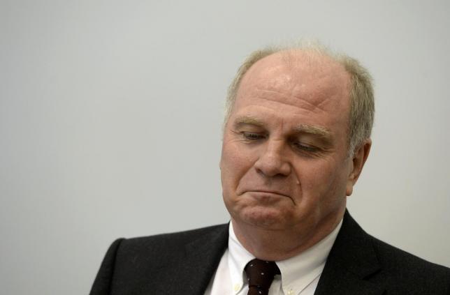 Bayern Munich President Uli Hoeness arrives for the verdict in his trial for tax evasion at the regional court in Munich March 13, 2014. Photo: Reuters    REUTERS/Christof Stache/Pool (GERMANY  - Tags: SPORT SOCCER CRIME LAW BUSINESS HEADSHOT)