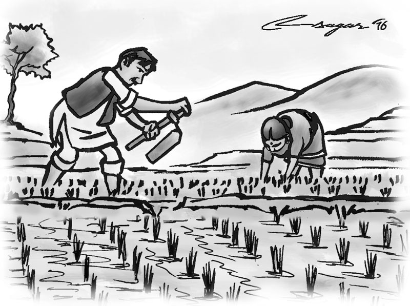 Working in field. Illustration: Ratns Sagar Shrestha