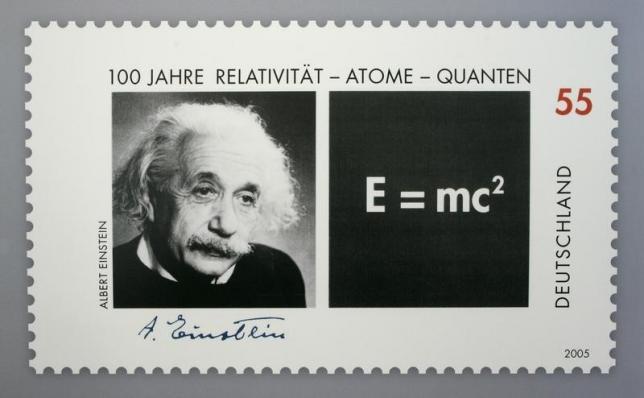 Picture shows a German 55 euro cents special edition stamp commemorating the the 100th anniversary of the publication of late German-born physicist Albert Einstein's Theory of Relativity in Berlin June 15, 2005. Photo: Reuters