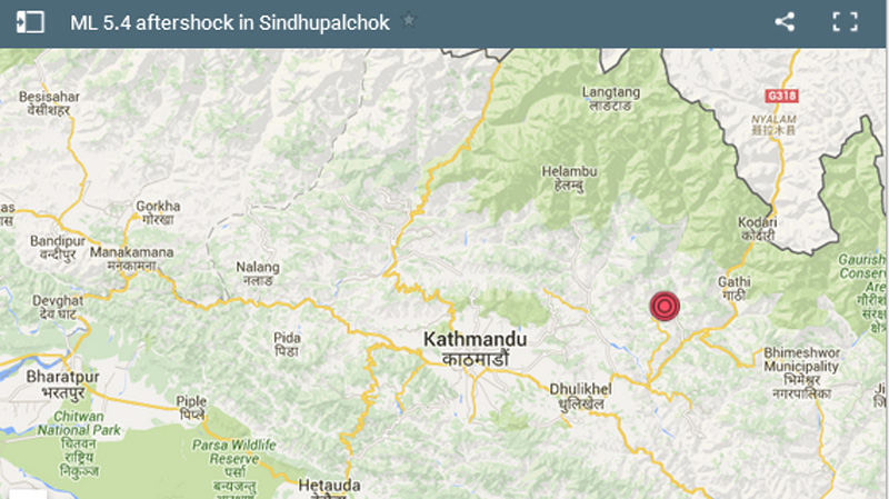Epicentre of magnitude-5.4 aftershock on Wednesday, February 24, 2016. Source: Google Maps