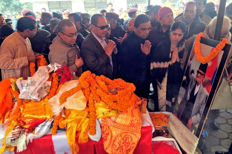 People paying their last respects to Nepali Congress President and former Prime Minister Sushil Koirala at party office in Sanepa, on Tuesday, February 9, 2016. Photo: Skanda Gautam/ THT