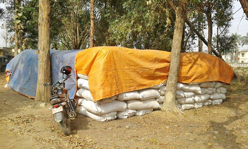 Sacks containing the prohibited herb lichen species seized by the Banke District Police Office, on Sunday, February 21, 2016. Photo: Damodar Bhandari