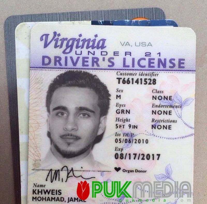 FILE - The Virginia driver's license found on a man who turned himself in to Kurdish forces in northern Iraq on Monday, March 14, 2016. Photo: PUK Media via AP