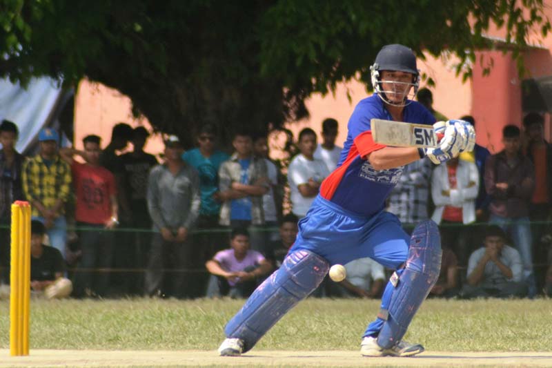 Attariya's Prem Tamang plays a shot against Campus Road during their Sagaramatha Cement Dhangadhi Cricket League-3 Qualifier match at the SSP grounds in Dhangadhi on Tuesday, March 22, 2016. Photo: THT