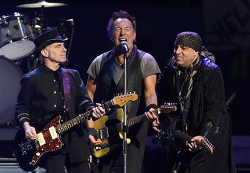FILE - In this Tuesday, March 15, 2016 file photo, Bruce Springsteen, center, performs with Nils Lofgren, left, and Steven Van Zandt of the E Street Band during their concert at the Los Angeles Sports Arena in Los Angeles. Photo: AP