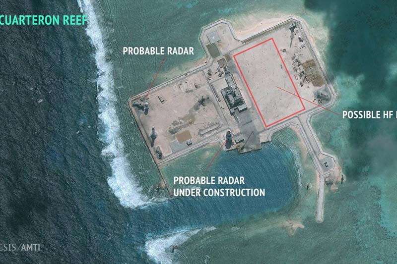 A satellite image released by the Asian Maritime Transparency Initiative at Washington's Centre for Strategic and International Studies shows construction of possible radar tower facilities in the Spratly Islands in the disputed South China Sea in this image released on February 23, 2016. Photo: CSIS Asia Maritime Transparency Initiative via Reuters/ File