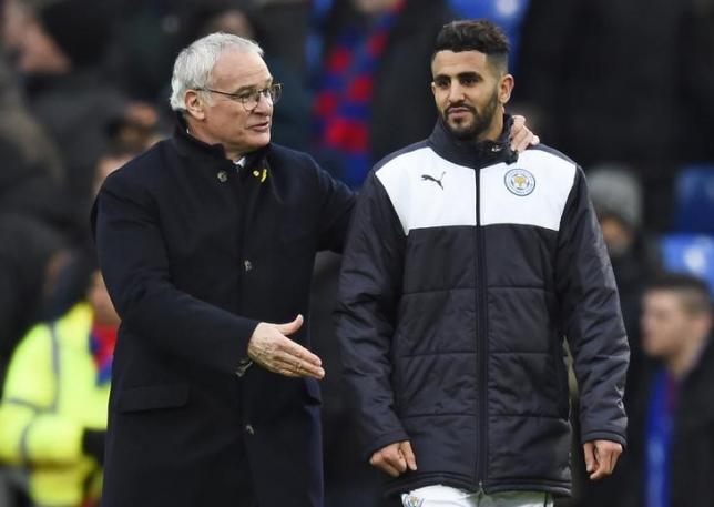 Football Soccer - Crystal Palace v Leicester City - Barclays Premier League - Selhurst Park - 19/3/16nLeicester City manager Claudio Ranieri and Riyad Mahrez celebrate winning after the gamenReuters / Dylan Martinez/ Livepic