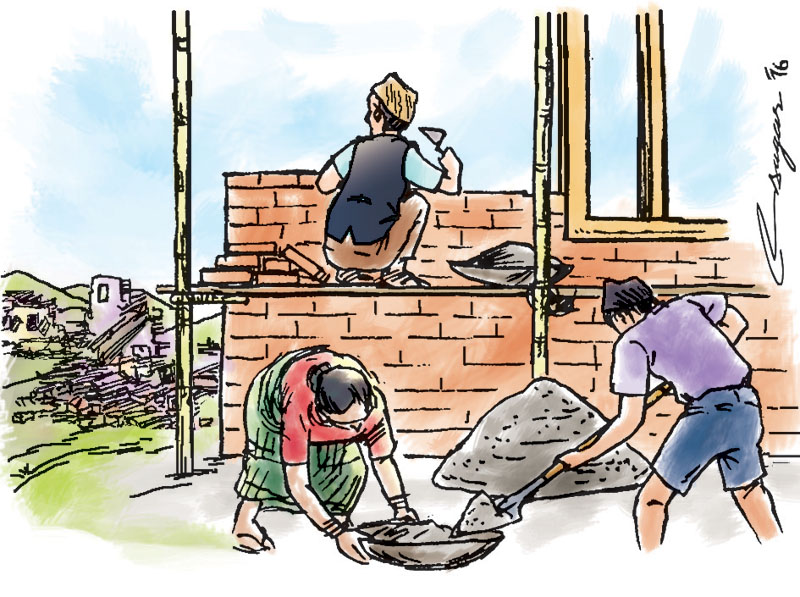 Earthquakes and building homes. Illustration: Ratna Sagar Shrestha/THT