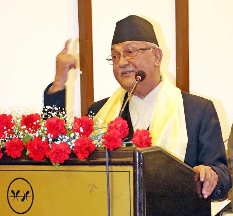 Prime Minister KP Sharma Oli speaking at a programme organised by JICA Alumni Association on the occassion of it's 42nd establishment day in Kathmandu, on Friday, March 11, 2016. Photo: RSS