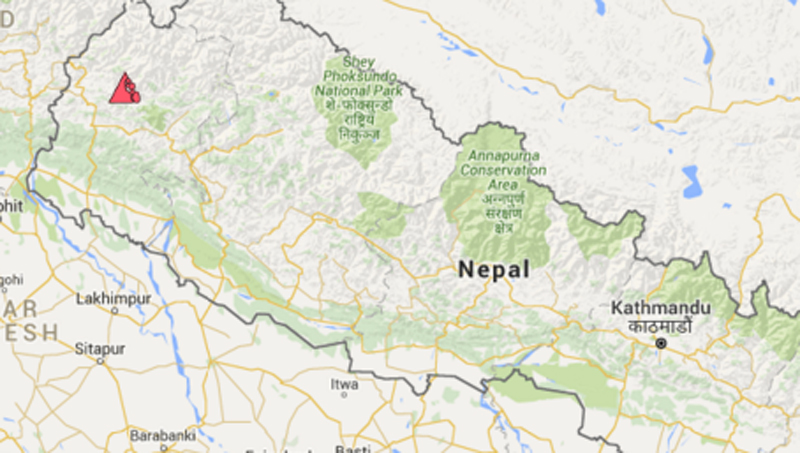 Mud mound collapse in Khiratadi of Bajhang on Friday, March 11, 2016. Source: Google Maps