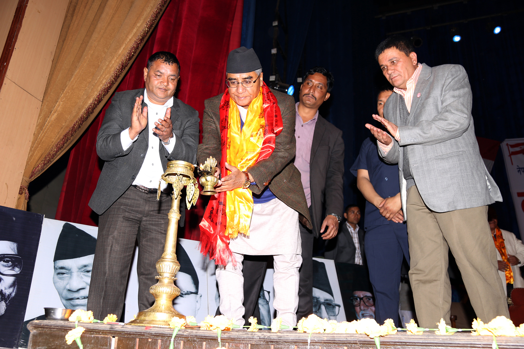 Newly elected Nepali Congress President Sher Bahadur Deuba inaugurating a programme organised by the Nepal Congress District Working Committee Kathmandu to congratulate newly elected office bearers and Central Working Committee members in the Capital on Wednesday, March 16, 20016. Photo: Rastriya Samachar Samiti