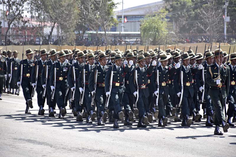 Nepali Army personnel participate in a march-past at a special function organised by the Nepal Army to mark the Nepal Army Day at the Army Pavilion, Tundikhel, on Monday, March 7, 2016. Photo: Naresh Shrestha/ THT