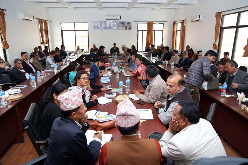 Nepali Congress Central Working Committee (CWC) members attending their first meeting under the leadership of newly elected president Sher Bahadur Deuba at the Party Office, in Sanepa, Lalitpur, on Friday, March 18, 2016. Photo: RSS