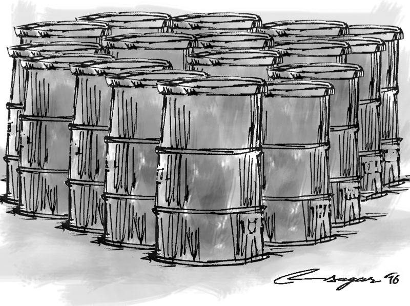 Oil barrels. Illustration: Ratna Sagar Shrestha