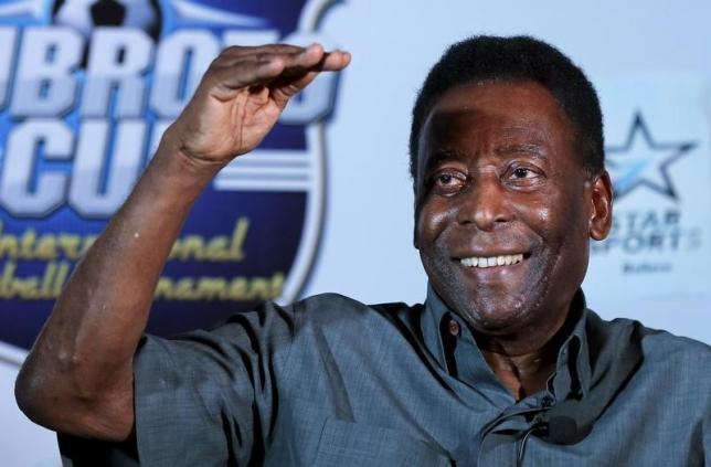 Legendary Brazilian soccer player Pele gestures during a news conference in Gurgaon on the outskirts of New Delhi, India, in this file photo dated October 15, 2015. REUTERS/Adnan Abidi