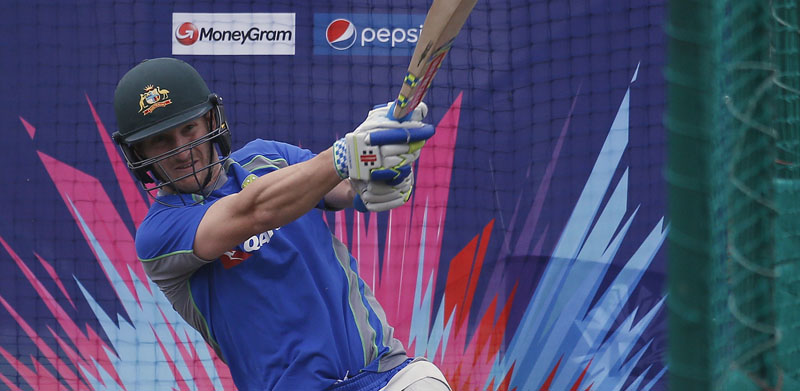 Australia's Peter Nevill bats during a nets practice session at the HPCA Stadium in Dharamsala on Thursday, on the eve of their World Twenty20 match against New Zealand. Photo: Reuters
