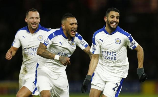 Football Soccer - Watford v Leicester City - Barclays Premier League - Vicarage Road - 5/3/16nRiyad Mahrez celebrates with team mates after scoring the first goal for LeicesternReuters / Eddie Keogh/ Livepic