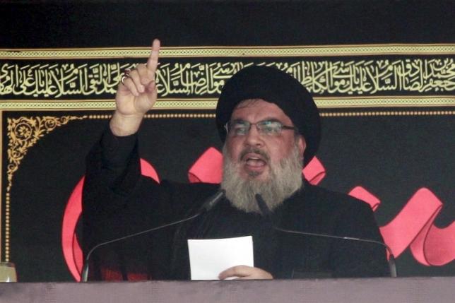 Lebanon's Hezbollah leader Sayyed Hassan Nasrallah addresses his supporters during a public appearance at a religious procession to mark Ashura in Beirut's southern suburbs October 24, 2015. REUTERS/Aziz Taher
