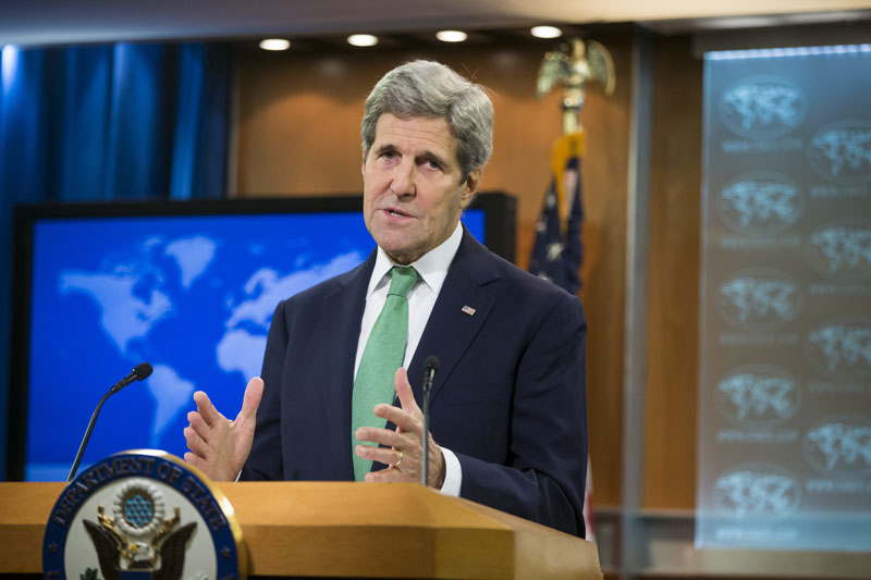 Secretary of State John Kerry speaks to reporters at the State Department in Washington, on Thursday, March 17, 2016.   Photo: AP