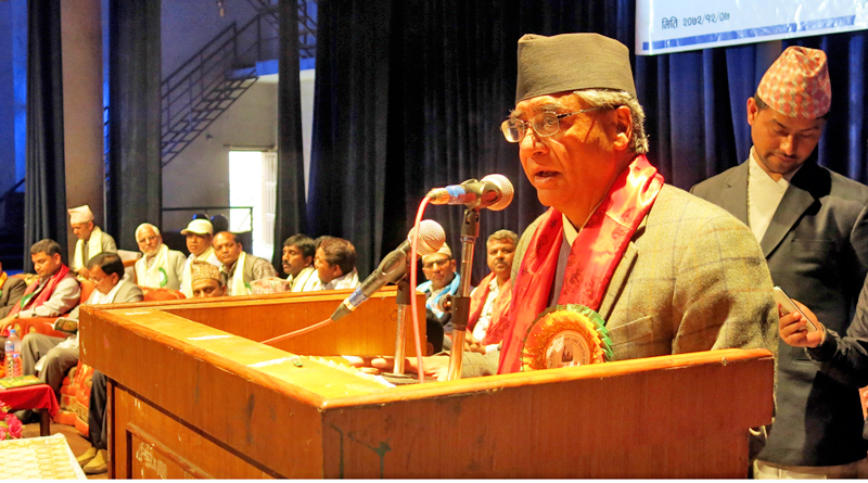 Nepali Congress President Sher Bahadur Deuba speaking at a programme orgainsed to mark the 7th death anniversary of late NC leader Girija Prasad Koirala, in Kathmandu on Sunday, March 20, 2016. Photo: RSS