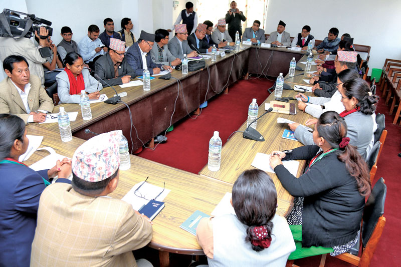A meeting of the Social Justice and Human Rights Committee of the Parliament under way in Singha Durbar, Kathmandu, on Wednesday. Photo: THT