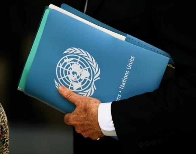 United Nations Special Envoy for Syria Staffan de Mistura holds a folder aside of the 31st Session of the Human Rights Council at the UN European headquarters in Geneva, Switzerland, February 29, 2016.   REUTERS/Denis Balibouse
