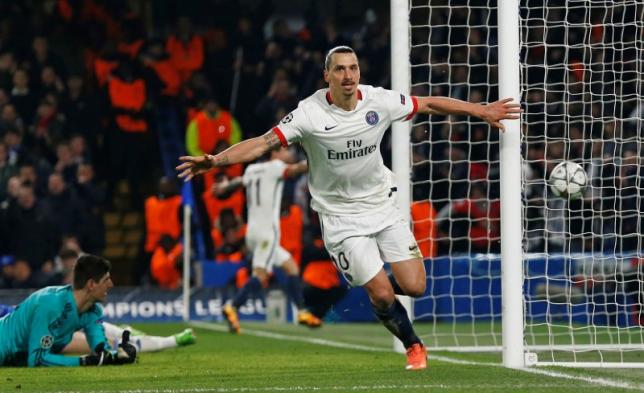 Football Soccer - Chelsea v Paris St Germain - UEFA Champions League Round of 16 Second Leg - Stamford Bridge, London, England - 9/3/16nZlatan Ibrahimovic celebrates after scoring the second goal for PSGnReuters / Eddie Keogh