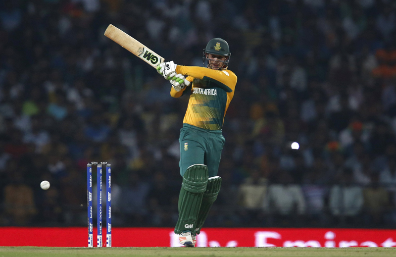 South Africa's Quinton de Kock plays a shot during ICC World Twenty20 Cricket Tournament against West Indies in Nagpur on Friday, March 25, 2016. Photo: Reuters