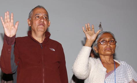 Shashanka Koirala (left) and Sitadevi Yadav of the establishment side. Photo: RSSn