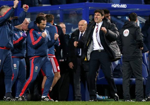 Football Soccer - Queens Park Rangers v Middlesbrough - Sky Bet Football League Championship - Loftus Road - 1/4/16. Middlesbrough manager Aitor Karanka celebrates at the end of the game. Mandatory Credit: Action Images / Peter Cziborra