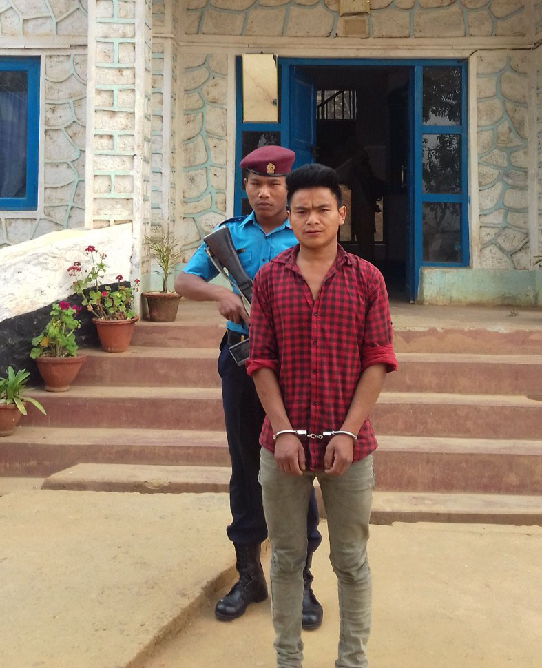 Anil Rai, alias Deuke (25) of Olne-9 in custody of Panchthar Police, on Thursday, April 14, 2016. Rai has affirmed his conviction of killing his neighbour Sukhbir Rai, alias Rabindra (17) of  Rabi-1 after the latter peed on his feet on April 8, 2016.  Photo: Laxmi Gautam