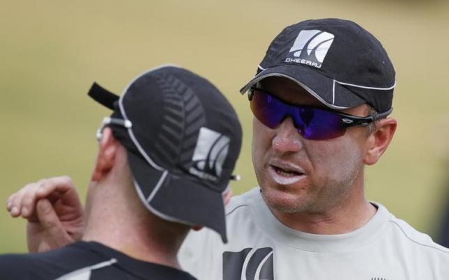 File photo of then New Zealand's bowling coach Allan Donald (R)  as he talks to Scott Styris during a cricket practice session ahead of the Cricket World Cup in the southern Indian city of Chennai February 18, 2011. REUTERS/Adnan Abidi