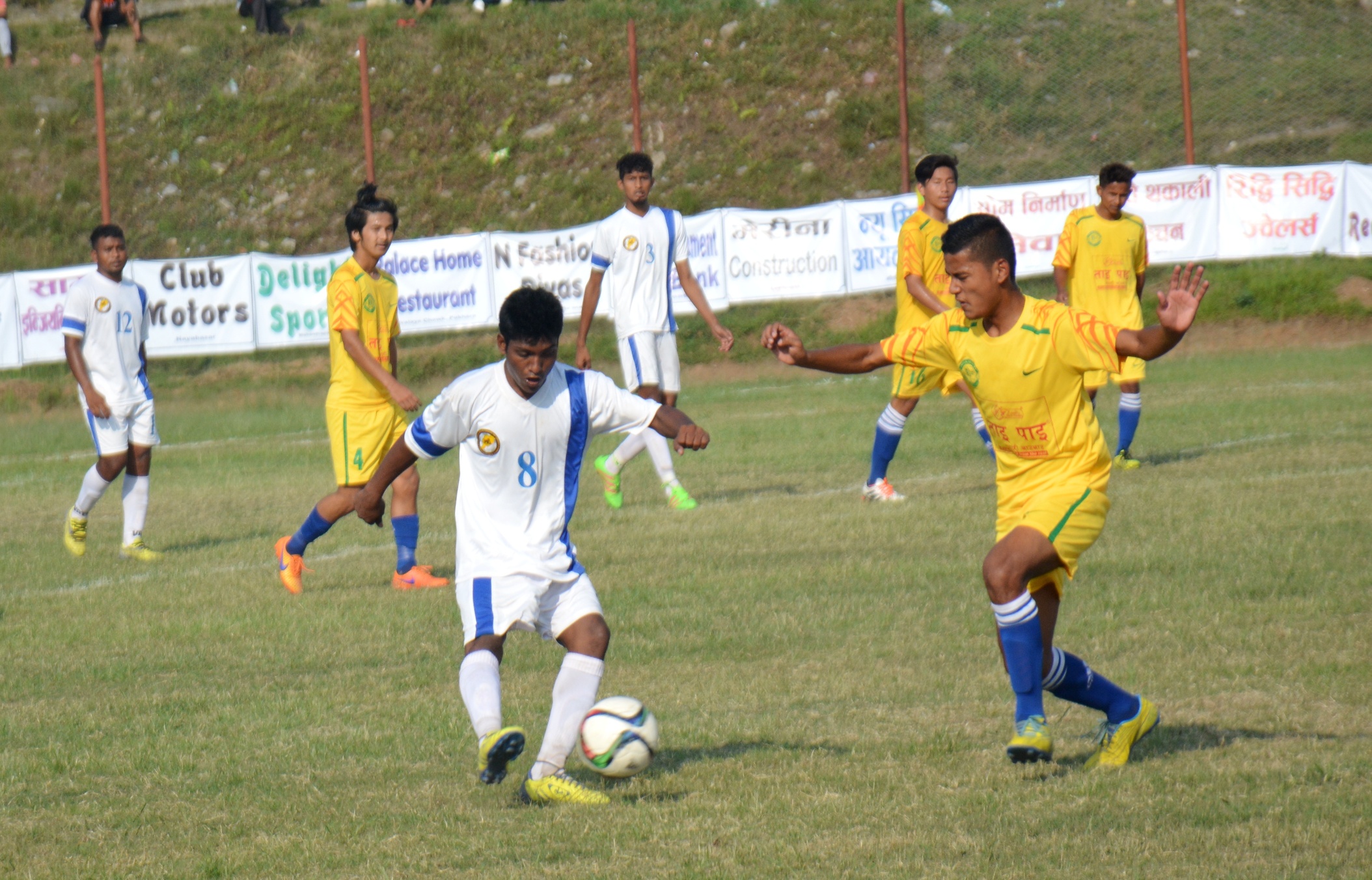 A player from Indiau2019s FAO controls the ball against Dharan FC during their Manakamana Cable Car Pokhara Cup Football Tournament match at the Pokhara Stadium on Tuesday. Photo: THT