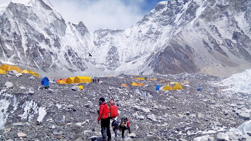 File - Tents being fixed at Mt Everest base camp for climbers acclimatising in the Khumbu regionnbefore they embark through treacherous icefall section on their way to Camp 1 for summitting Mt Everest on Tuesday, April 5, 2016. Photo Courtesy: Karma Sherpa