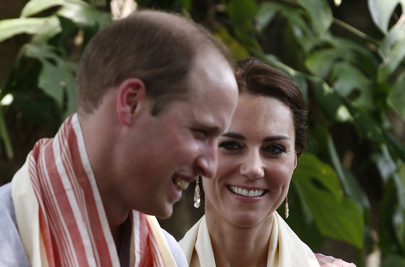 Britain's Prince William and his wife Kate, the Duchess of Cambridge arrive at the Centre for Wildlife Rehabilitation and Conservation (CWRC), at Panbari reserve forest in Kaziranga, in the north-eastern state of Assam, India, on April 13, 2016. Photo: Adnan Abidi/ Pool photo via AP