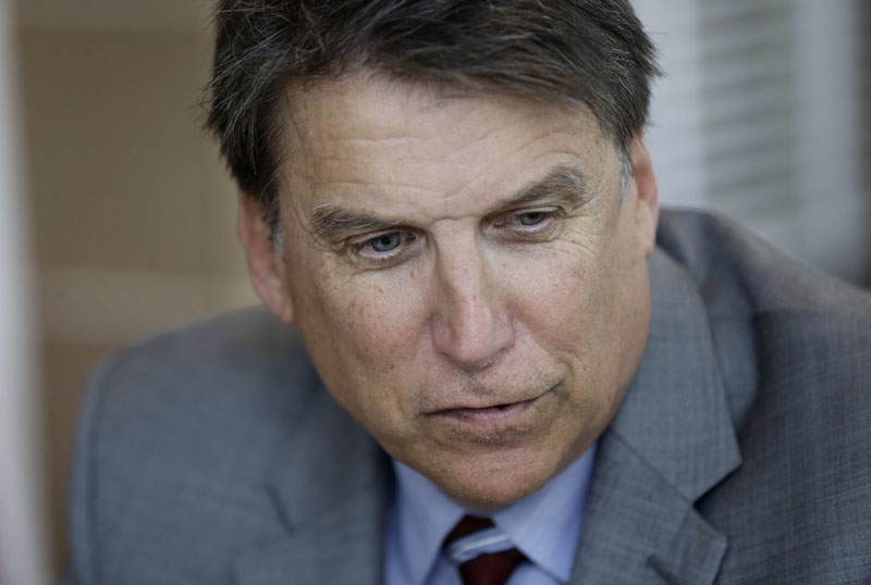 North Carolina Governor Pat McCrory makes remarks during an interview at the Governor's mansion in Raleigh, North Carolina, on Tuesday, April 12, 2016. Photo: AP