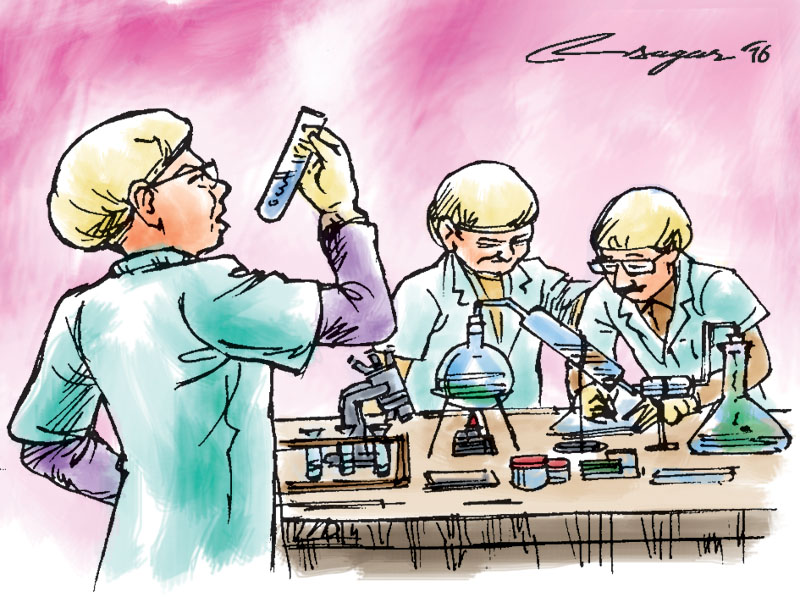 Experiment in Laboratory. illustration: Ratna Sagar Shrestha/THT