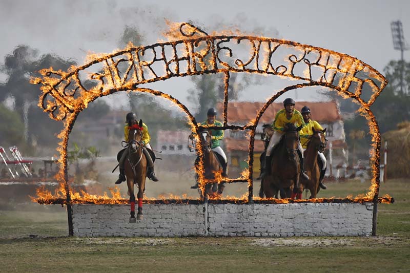 Nepal Army soldiers display their skills during the 'Ghode Jatra Festival 2072' at the Army Pavilion, on Thursday, April 7, 2016. Photo: Skanda Gautam/ THT