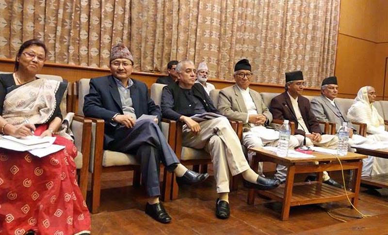 Nepali Congress (NC) leaders at a meeting of the Parliamentary Party Committee at the CA building in New Baneshwor, on Monday, April 04, 2016. Photo: RSS