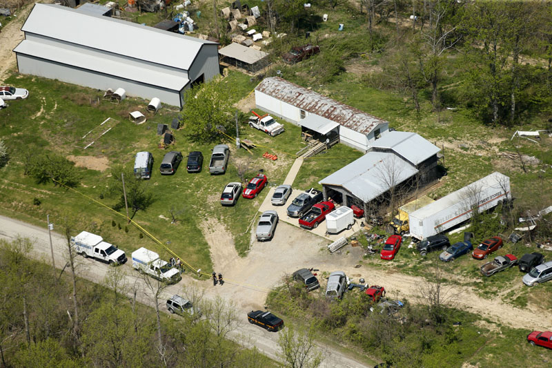 This aerial photo shows one of the locations being investigated in Pike County, Ohio, as part of an ongoing homicide investigation, on Friday, April 22, 2016. Photo: Lisa Marie Miller/The Columbus Dispatch via AP