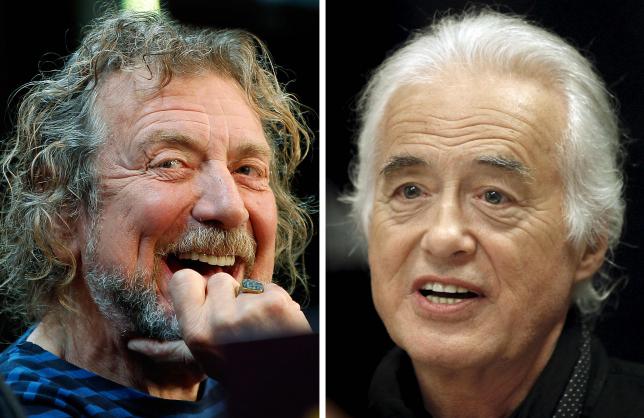 Lead singer Robert Plant (L) and guitarist Jimmy Page of the British rock band Led Zeppelin are shown in these October 9, 2012 and July 21, 2015 combination file photos in New York and Toronto.  REUTERS/Carlo Allegri, Hans Deryk