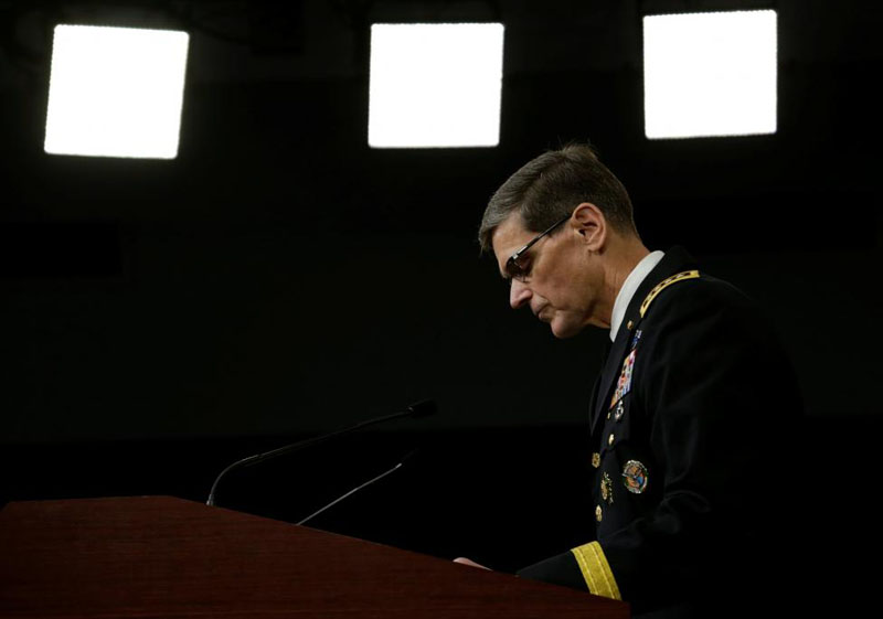 US Army General Joseph Votel, commander, US Central Command, briefs the media at the Pentagon in Washington, US April 29, 2016 about the investigation of the airstrike on the Doctors Without Borders trauma centre in Kunduz, Afghanistan on October 3, 2015. Photo: Yuri Gripas/Reuters