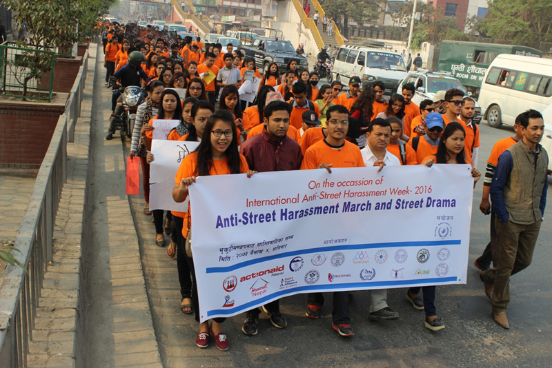 Youth stage a rally against street harassment in Kathmandu, on Saturday, April 16, 2016. Courtesy: Bhim Lama